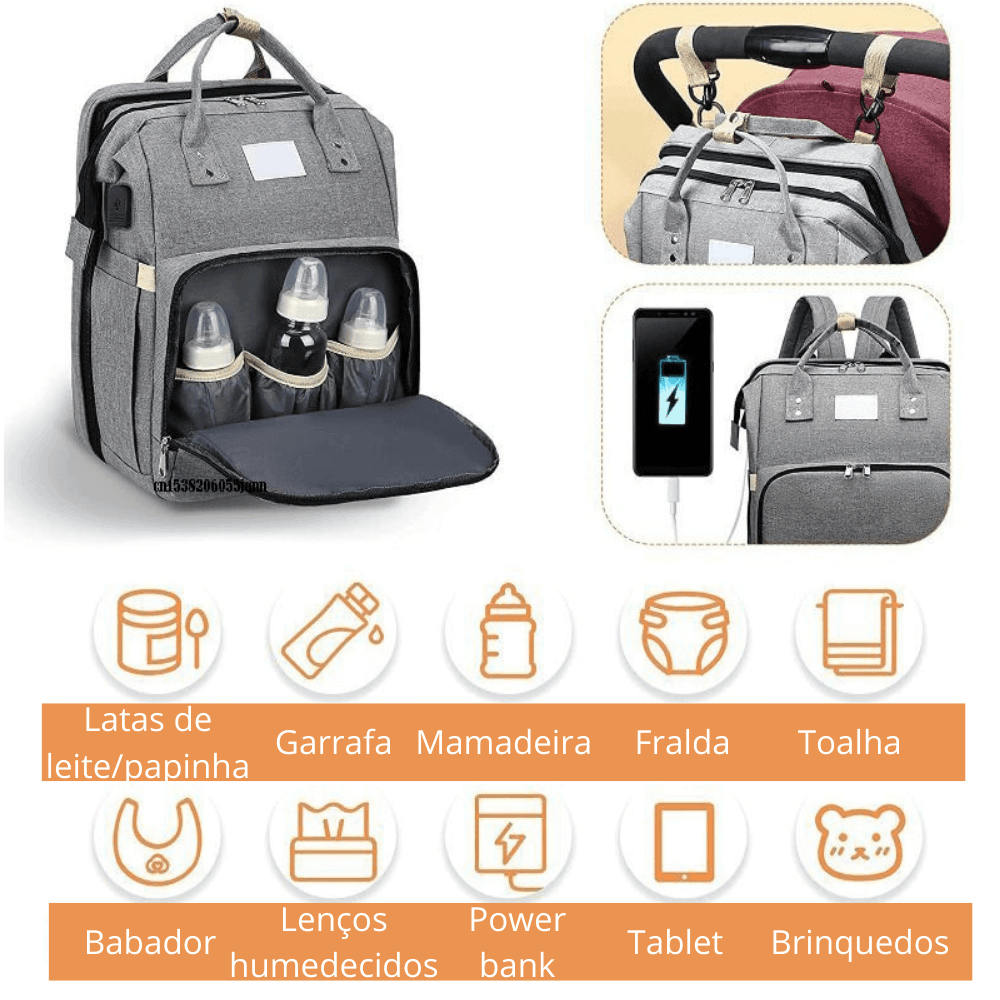 Mochila Multiuso BABY NAPPY Para Maternidade Com Berço - Fuxiquinha